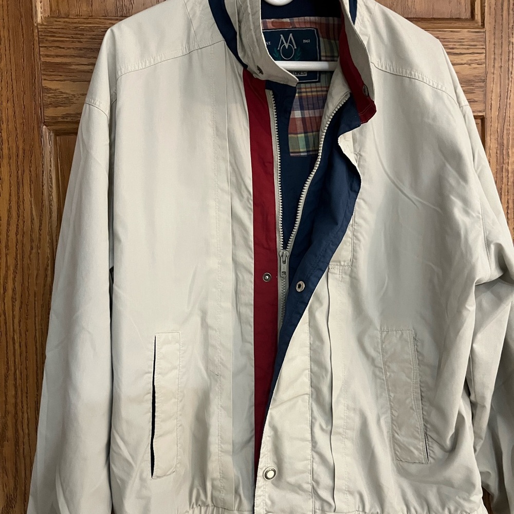 Men's Beige Jacket with Red and Blue Accents
